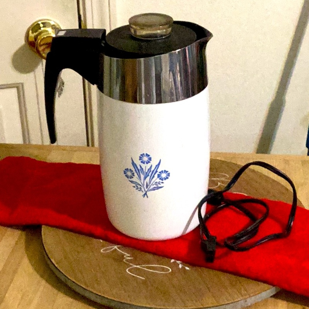 Corning Ware blue corn flower 10 cup electric percolator Vintage complete